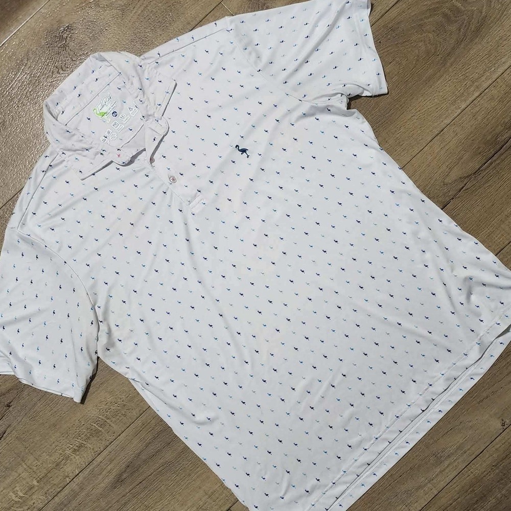 TailorByrd Mens Flamingo Print Performance Polo Shirt‎ White Blue XL Golf